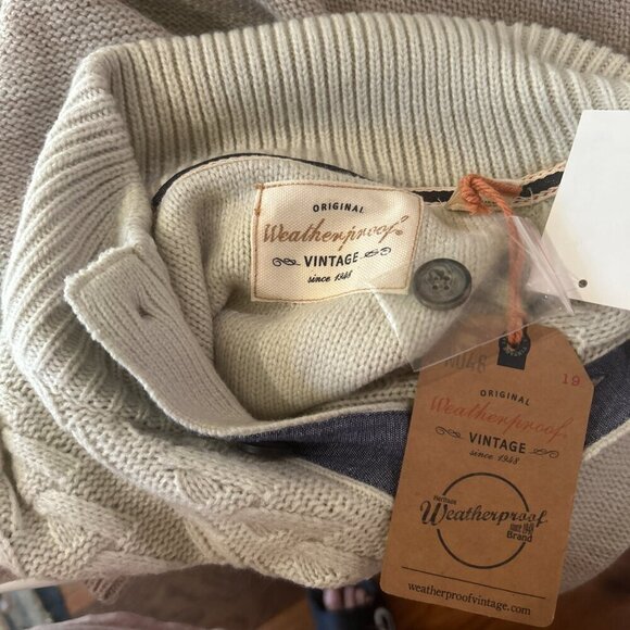 Weatherproof Vintage NWT SZ XL Natural button mock cable knit sweater timeless - Picture 11 of 14